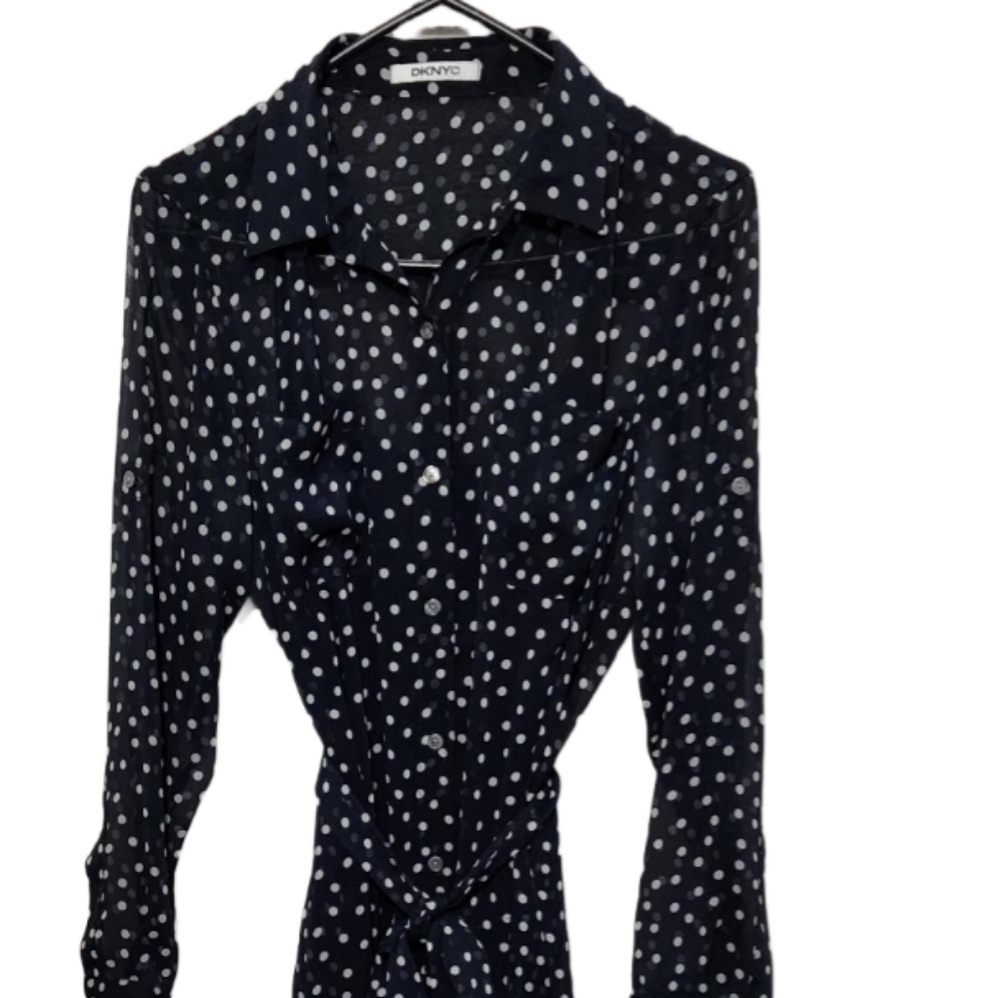 DKNYC Navy Polka Dot Belted Cami Shirt dress size M
